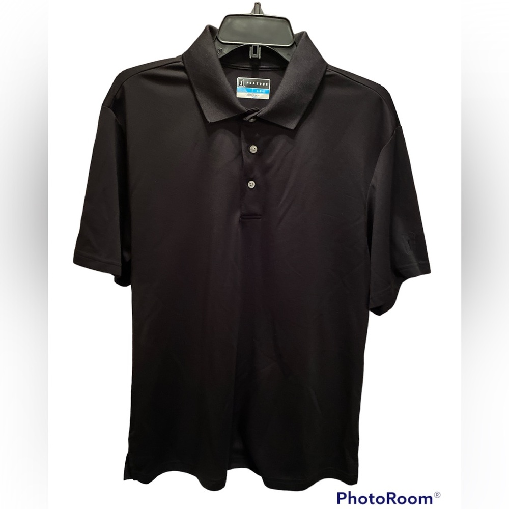 PGA Tour Men's Golf Shirt Size L Polo Airflux Logo Black